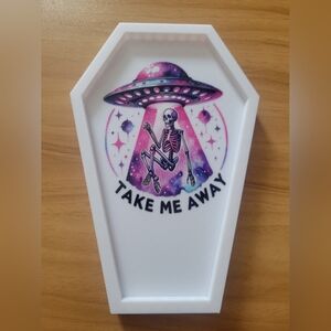 💀NEW 💀 Hand Crafted White and Purple UFO Skeleton Tray